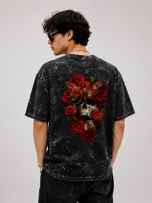 LAYER IT | ROSE SKULL | Unisex Acid Washed Oversized Tee