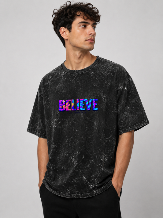 LAYER IT | BELIEVE | Unisex Acid Washed Oversized Tee